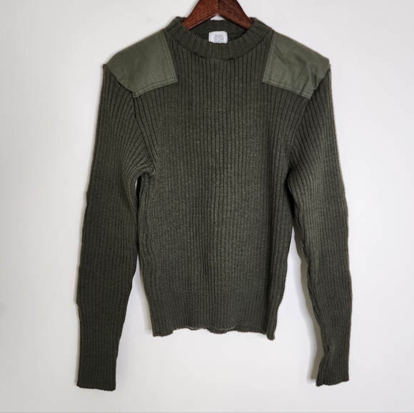 Vintage U.S.M.C. Shade Olive Green Knitted Wool Ribbed Men's Sweater Size 38 - Picture 2 of 10